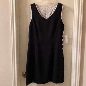 CDC Woman’s Black Dress, White Trim with Black Polka Dots, NWT